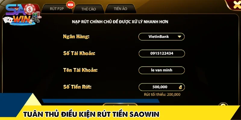 Tuân thủ điều kiện Rút Tiền SAOWIN